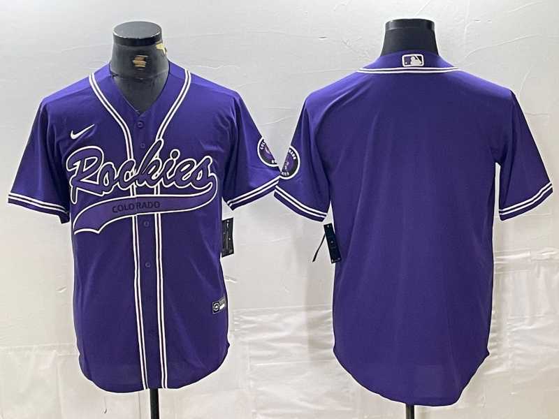 Men%27s Colorado Rockies Blank Purple With Patch Cool Base Stitched Baseball Jersey